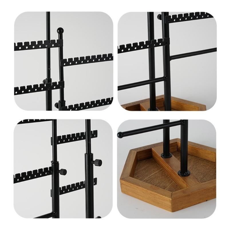 5-Tiers Jewelry Display Organizer Telescopic Earrings Necklaces Bracelets Holder with Wooden Tray Fashion Gift for Women