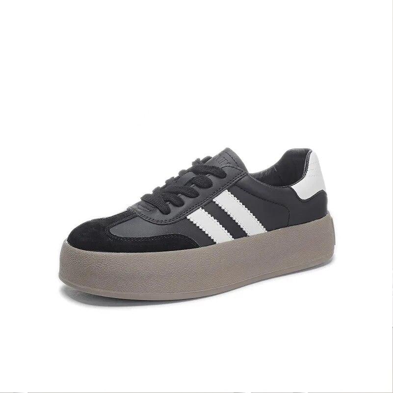 

Meotina/женские кроссовки из натуральной кожи, с круглым носком, на платформе, на плоской подошве, на шнуровке, разноцветные, женская модная повседневная обувь, весна-осень 40 35 чёрный