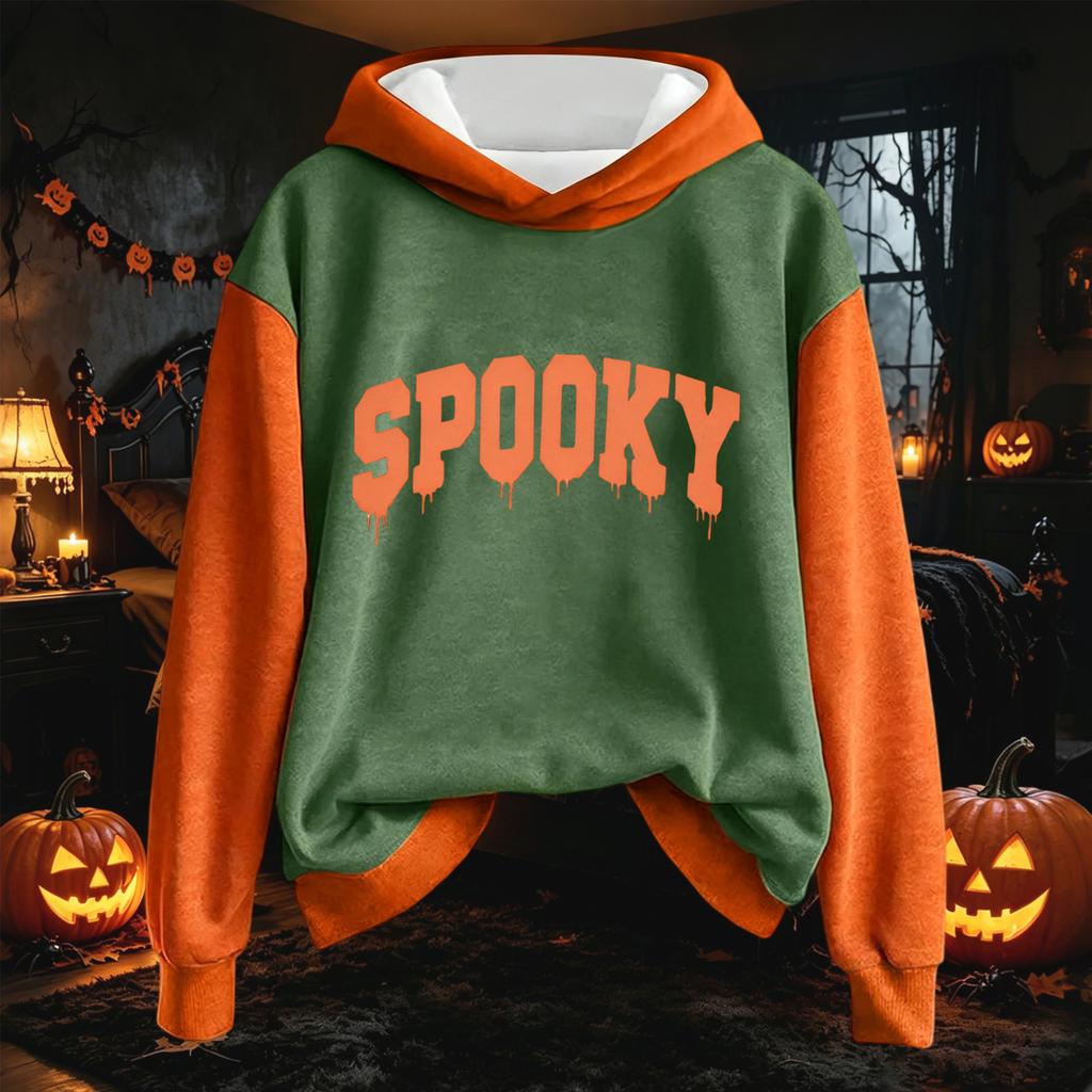 Women's Long Sleeve Halloween Print Drawstring Hoodie Sweatshirt Pullover Top