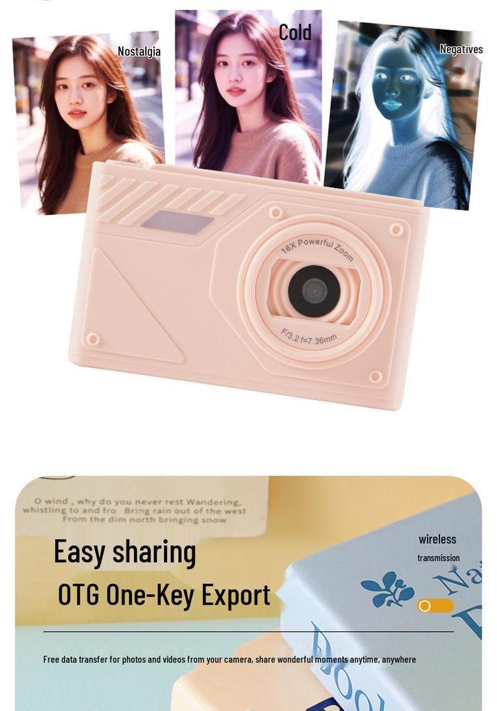 96MP HD Retro Digital Camera with Dual Selfie Lens, 8x Zoom & LED Flash for Student Parties