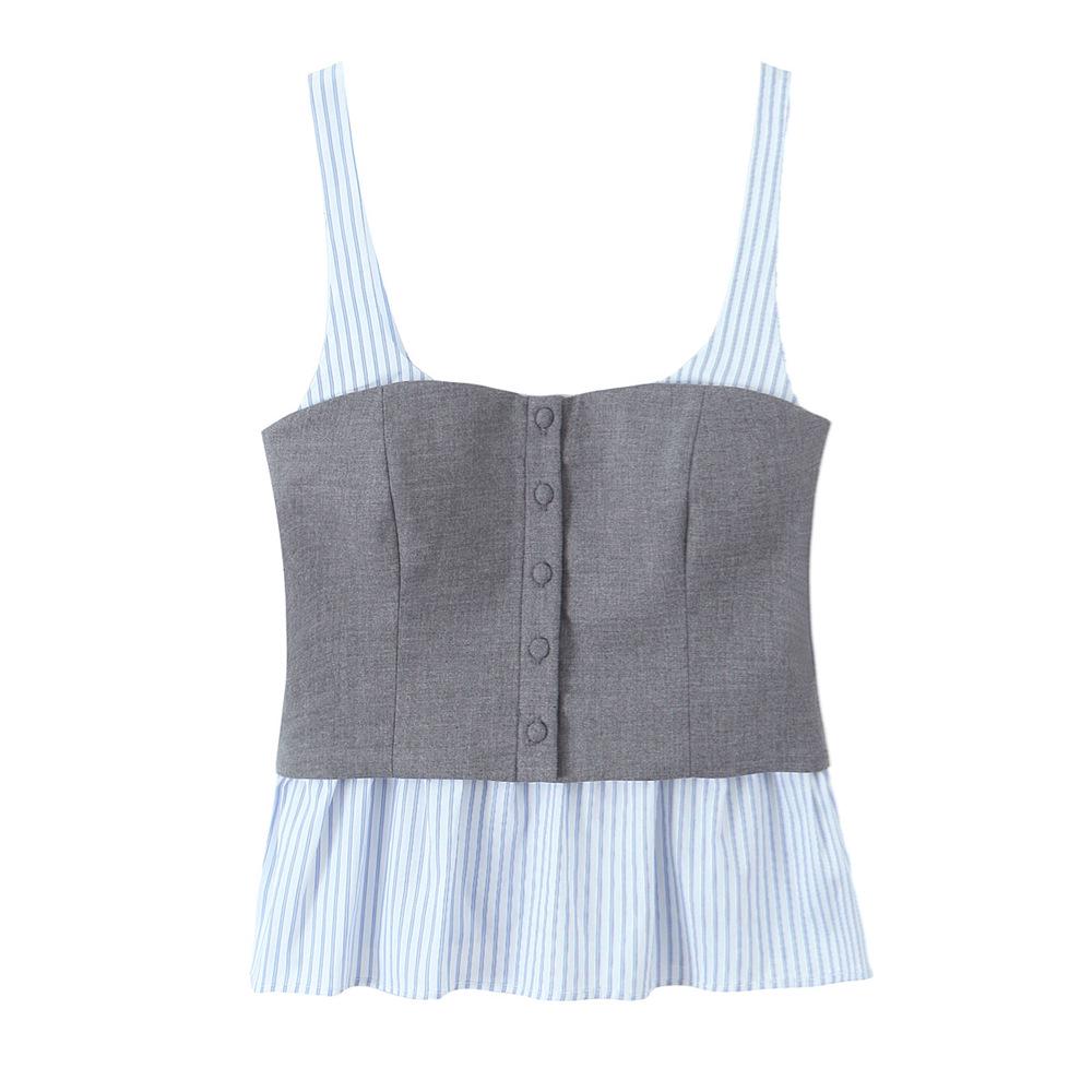 

2025 Spring Women s Slim Fit Striped Patchwork Tube Top Vest L серый