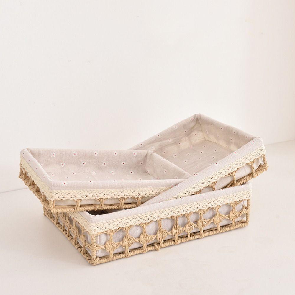 Bohemia Tabletop Fruit Container Hollow Out Straw Storage Basket Bin  Home Decor