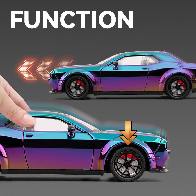 1/24 Dodge Challenger Hellcat SRT Electroplating Version Alloy Scale Car Model Diecast Metal Sound and Light Children Toy Car Vehicles