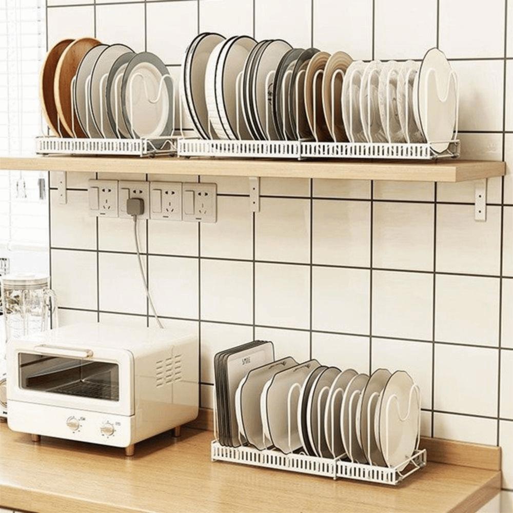 Carbon Steel Dish Drain Rack Adjustable Pot Lid Organizer Practical Kitchen Utensils Rack  Pantry