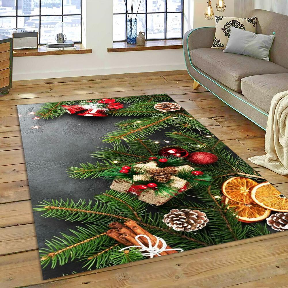 3D Merry Christmas Tree Santa Claus Cartoon Area Rug Large,Carpet for Home Living Room Sofa Doormat Decor,kid Non-slip Floor Mat