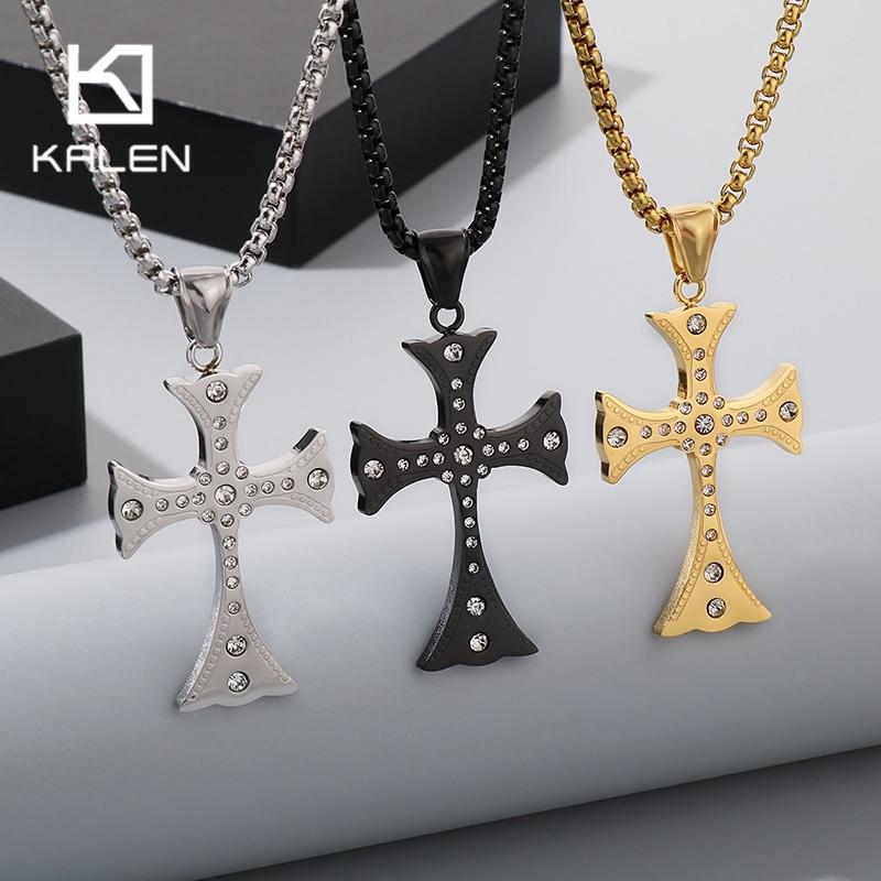 Personalized Crystal Stone Cross Necklace for Men Women 41*27mm Hip Hop Charm Pendant Gold Color Trendy Jewelry Gift