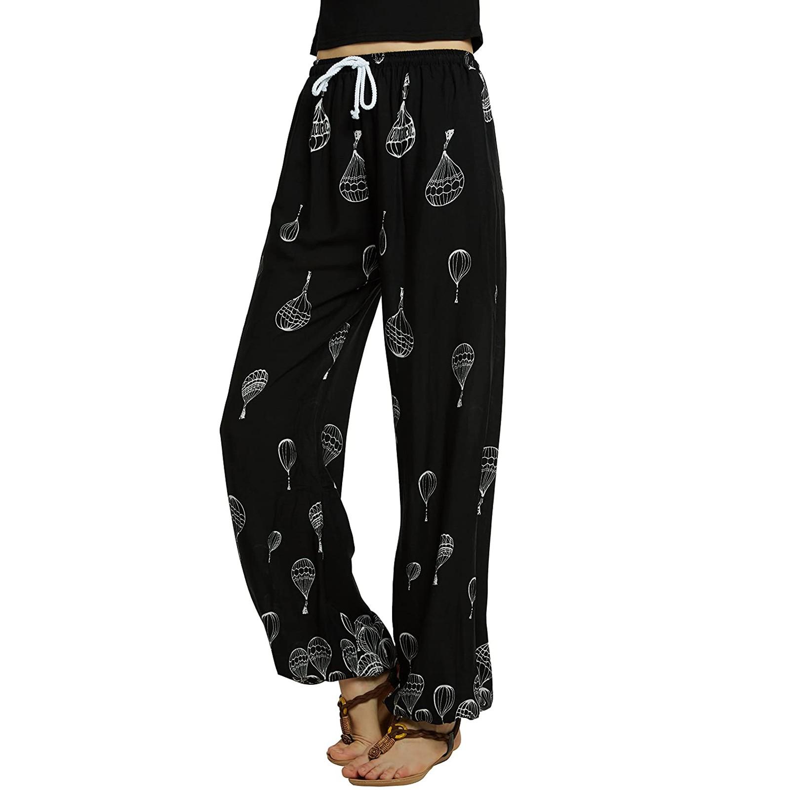 

Women s Printing Pocket Cotton And Hemp Leisure Time Summer Time Wide Leg Pants XL чорний