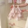 Girls Casual Dresses Summer Children Clothing Sweet Vest Baby Cake Round Collar Fashion Soild Sweet Pink