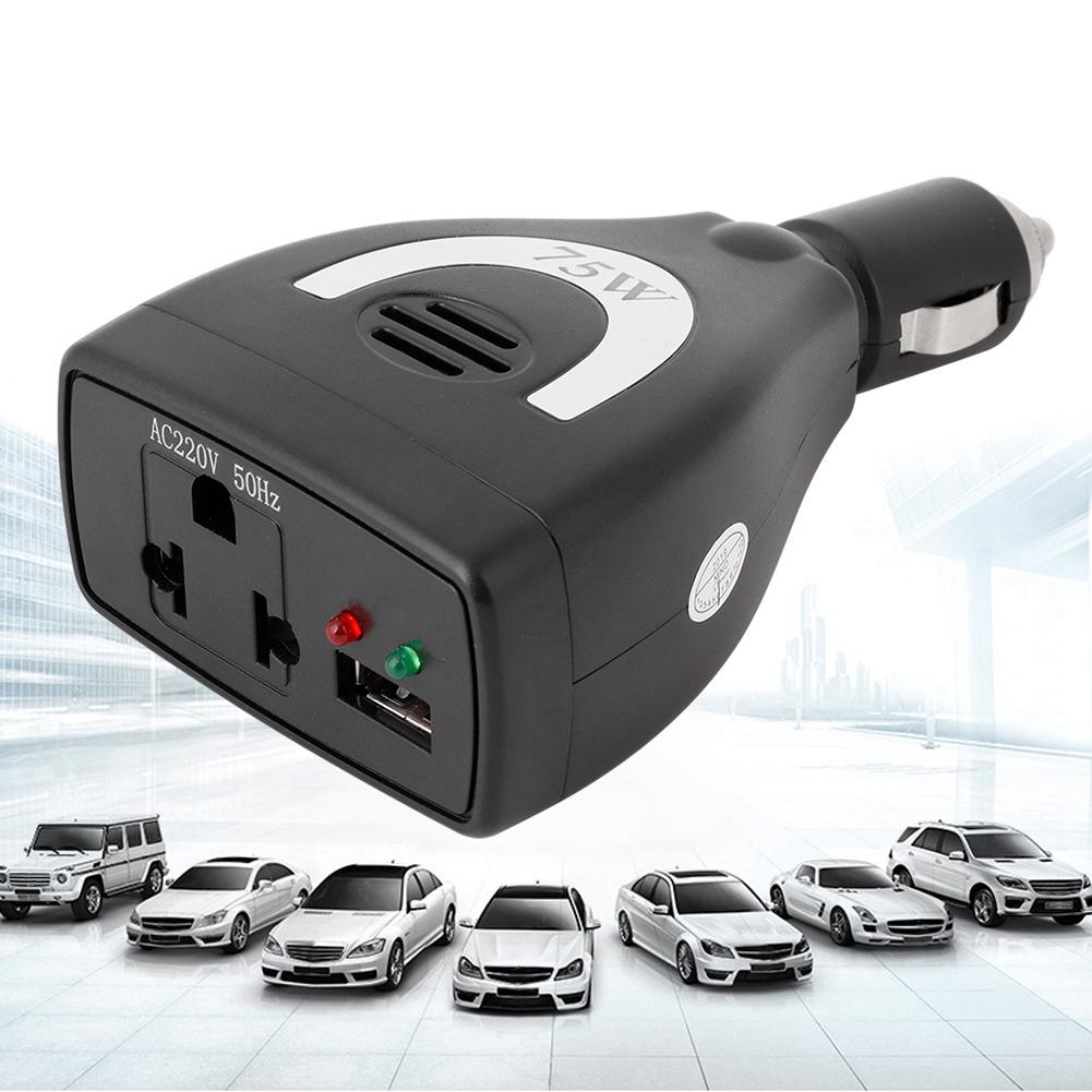 75W DC12V to AC 220V Car Power Inverter Converter USB Charger Adapter
