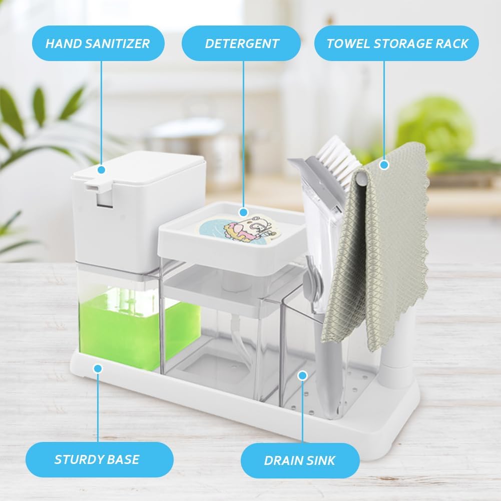 Küchenseifenspender mit Schwammhalter-Set, 2-in-1-Spülmittel- und Handseifenspender-Set für die Küchenspüle