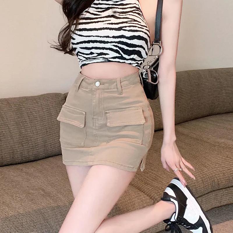 Summer Denim Short Skirt Women Sexy Slim High Wiast Wrap Hip Mini Skirts Woman Korean Chic Pockets Shorts Jeans Skirt