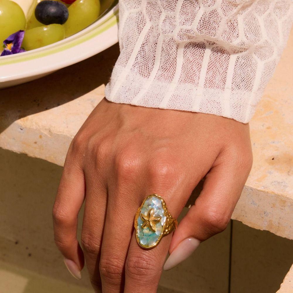 Sweet Charm Starfish Shell Pendant Open Rings O-Chain Necklace Crushed Shell Ring  Summer Beach