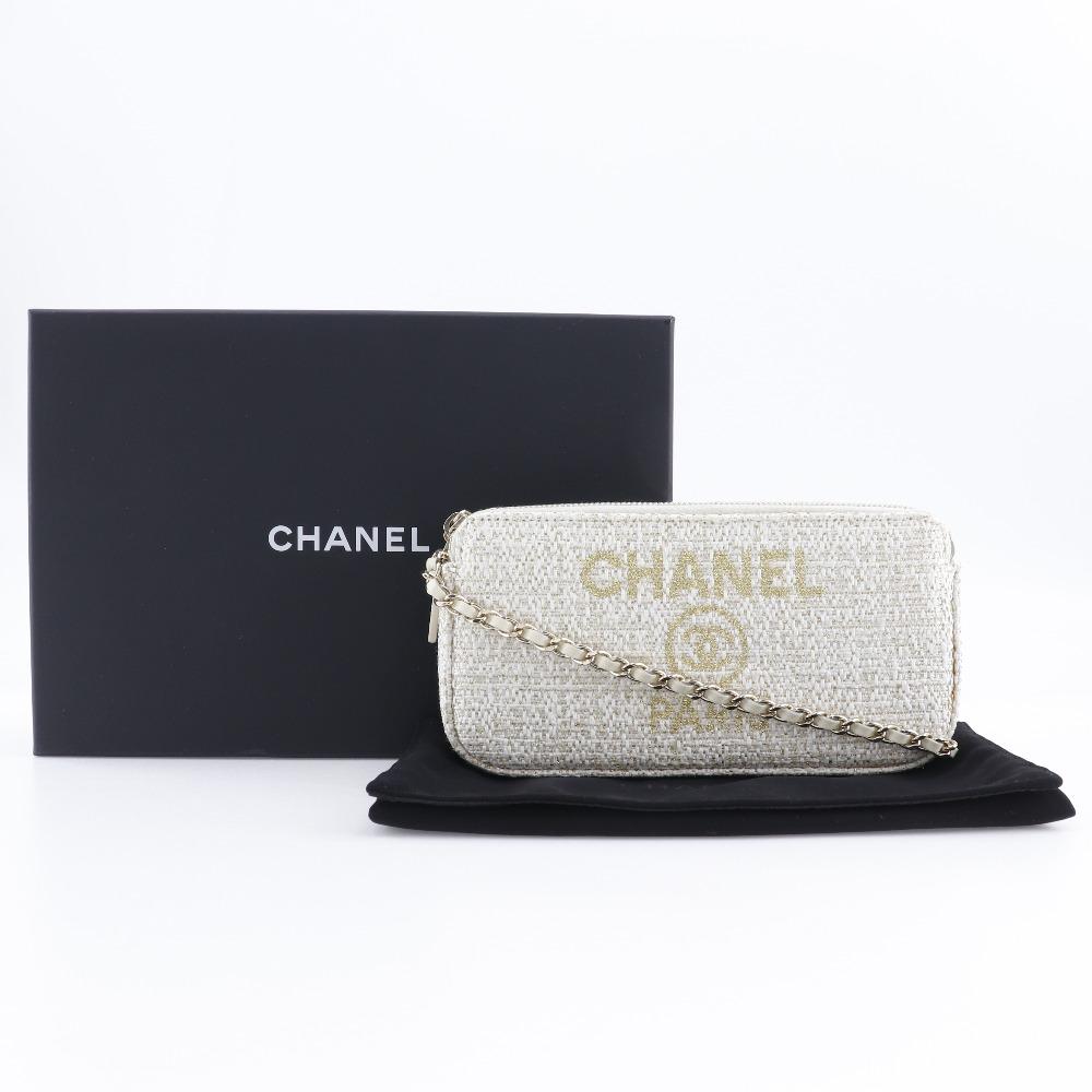 Chanel Deauville ChainShoulder Shoulder Bag A84415 2-way Clutch White Tweed Women Used
