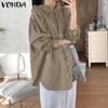 VONDA Oversized Women Casual Long Sleeve Striped Loose Hooded Shirts Blouse