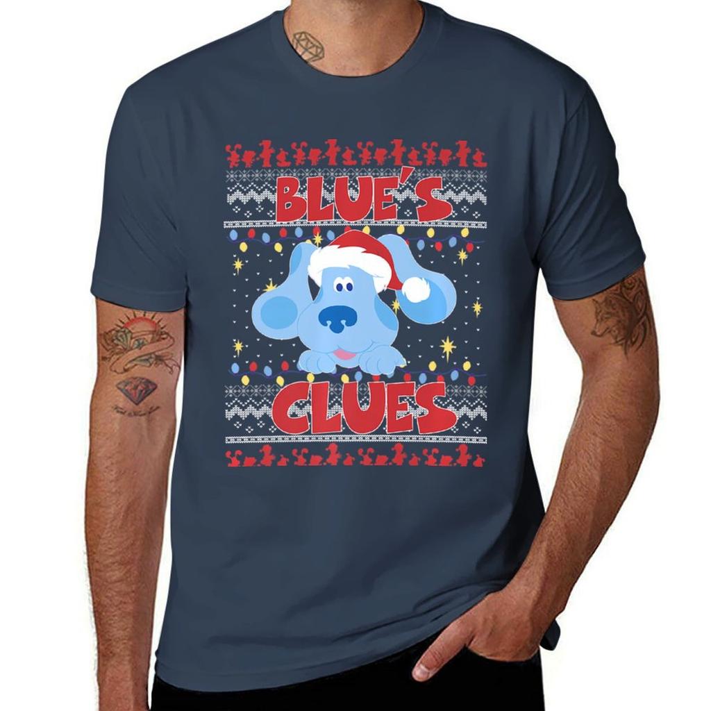 Blues Clues Christmas Blue Ugly Christmas Sweater Tshirt Basic Short Sleeve Cotton Blend Tshirt
