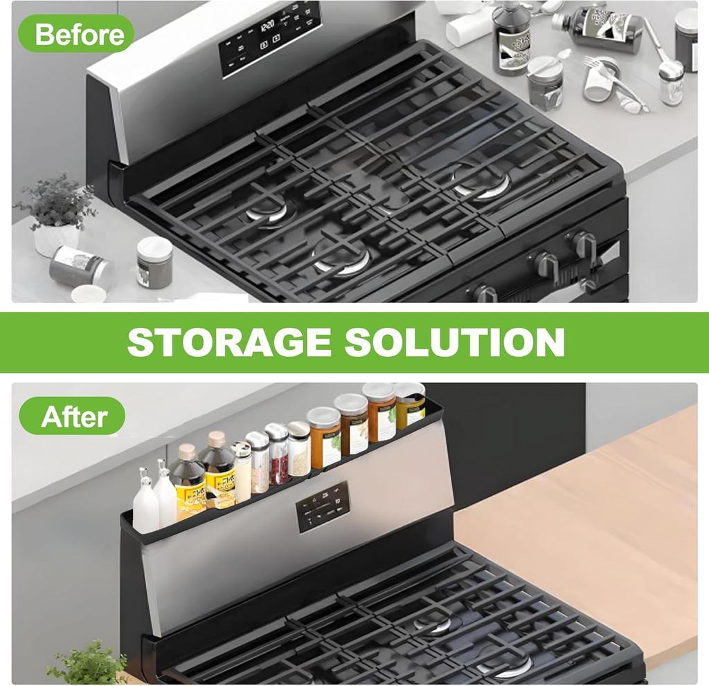 30" Magnetic Stove Top Shelf Kitchen Organizer Anti-Slip Anti-Fall Heat Resistant Food-Grade Silicone Spice Rack for Flat Stoves