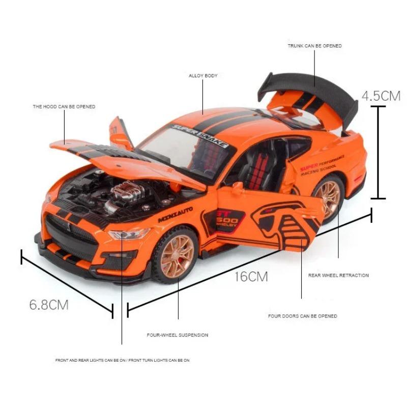 1/32 Ford Mustang Shelby GT500 Alloy Sports Car Simulation Model Diecast Metal Car Model Sound and Light Collection Toys Boys