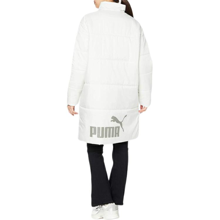 Puma Large Logo Windbreaker Long Casual Sports Warm Cotton Jacket Women Jacket White 585092-05