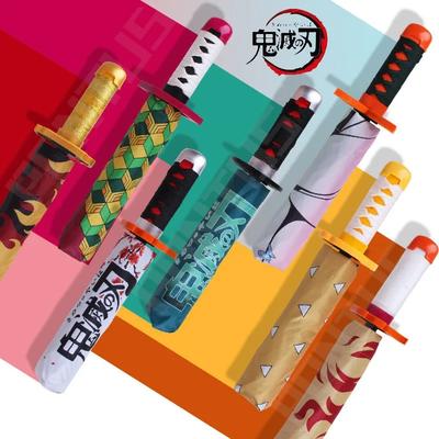 Anime Demon Slayer Katana Umbrella Folding UV Block Parasol Kimetsu No Yaiba Tanjirou Japanese Katana Samurai Sword Umbrellas