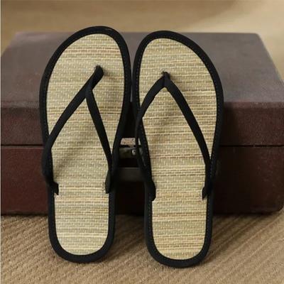 Yaz Kadın Düz Parmak Arası Terlikler Rahat Kaymaz Sandaletler Bambu Rattan Parmak Arası Terlik Ev Banyo Moda Terlikler