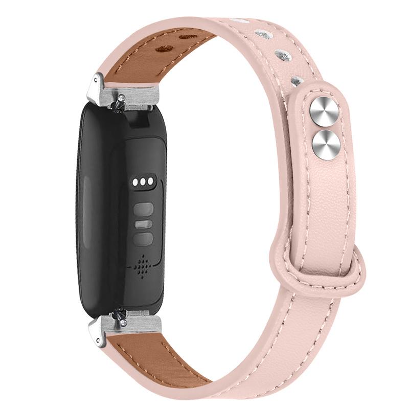 

For Fitbit Inspire/Inspire HR/Inspire 2/Ace 2 Genuine Cowhide Leather Watch Band Strap with Double Snap Button,Silver Connector Light Pink