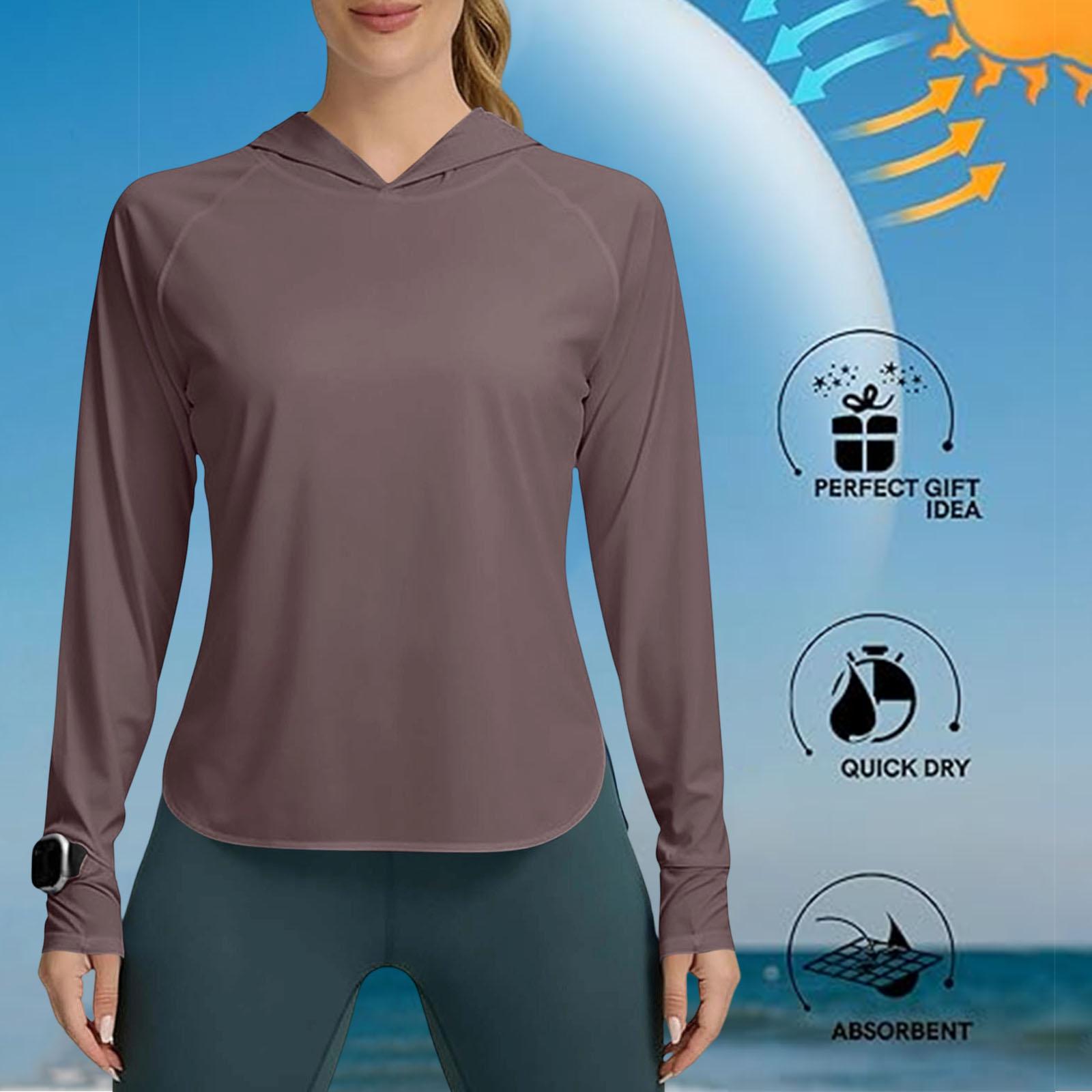 

Long Sleeve Lightweight Hoodie for Women Quick Dry Breathable Pullover Top with Thumb Holes and Watch Window for Outdoor Activities XXL