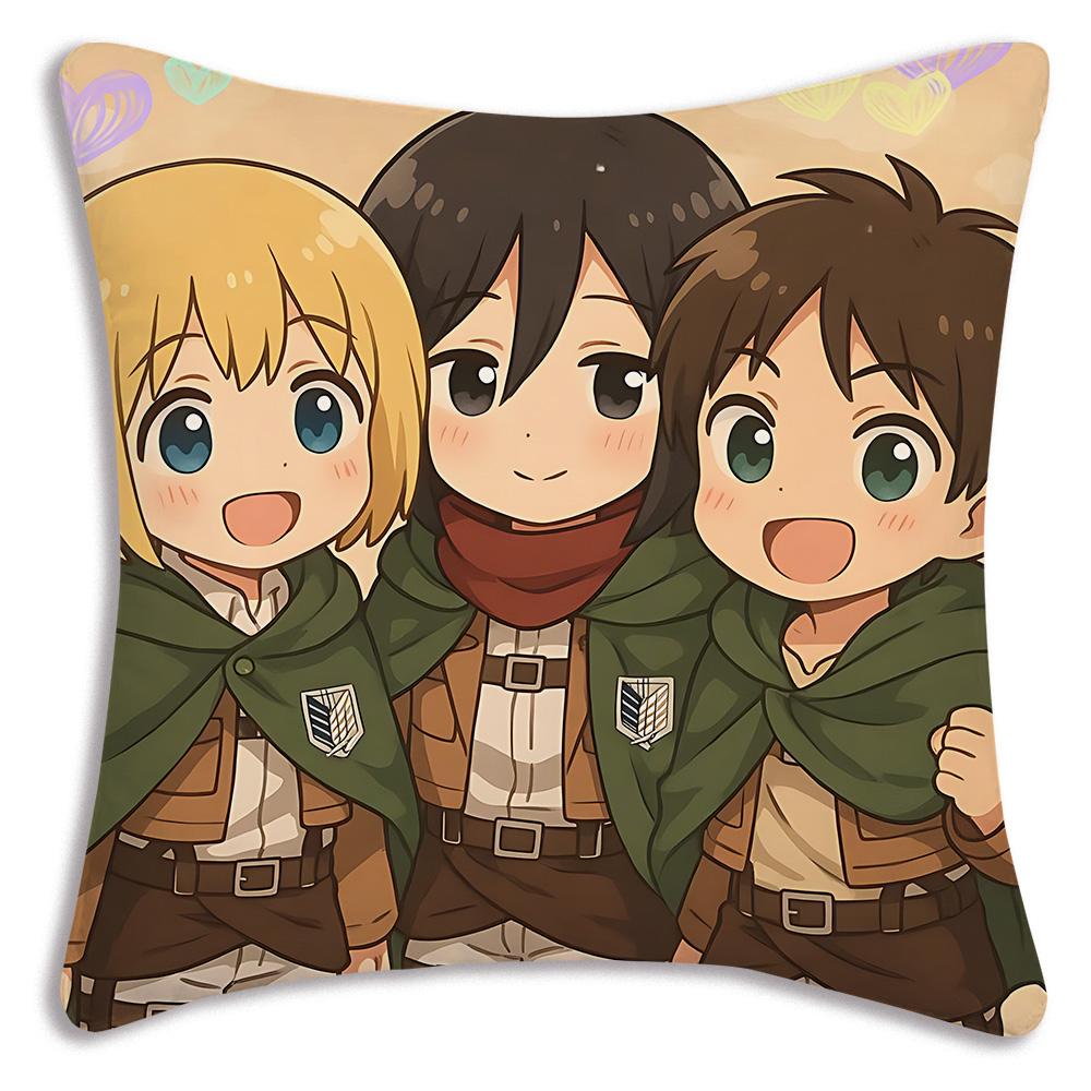 Anime Attacks on Titan Pillow Covers Cartoon Sofa Decorative Home Double-sided Printing Short Plush Cute Cushion Cover