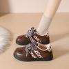 Plush Collar Women Chunky Sneakers Leopard Ribbon Lace Up Speckled Heel Panel Warm Casual Shoes