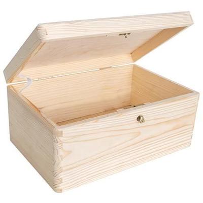 Drevená úložná krabička s kľúčom - CREATIVE DECO - 30 x 20 x 14 cm - Nenatretá - Krabička na spomienky