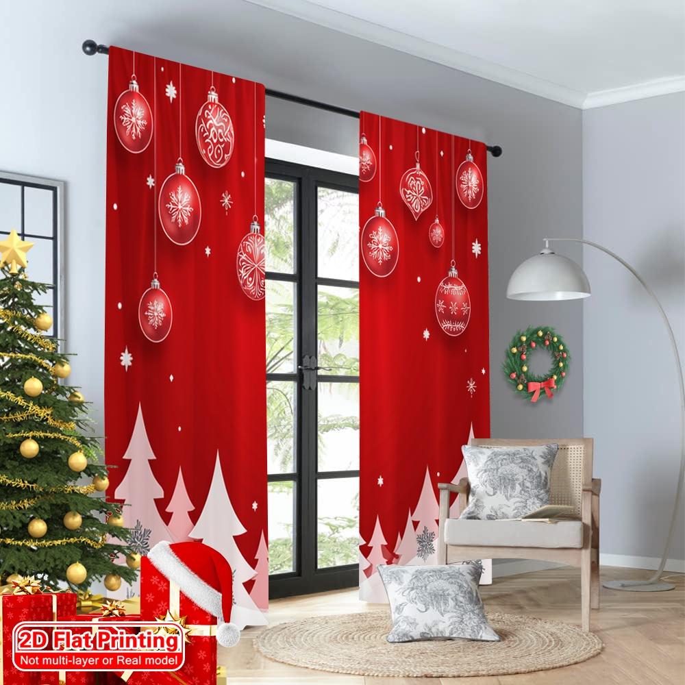2pcs 2D flat printing Merry Christmas Drapes Red Christmas Ornaments Snowflakes Trees Polyester Without Electricity Festive Wall