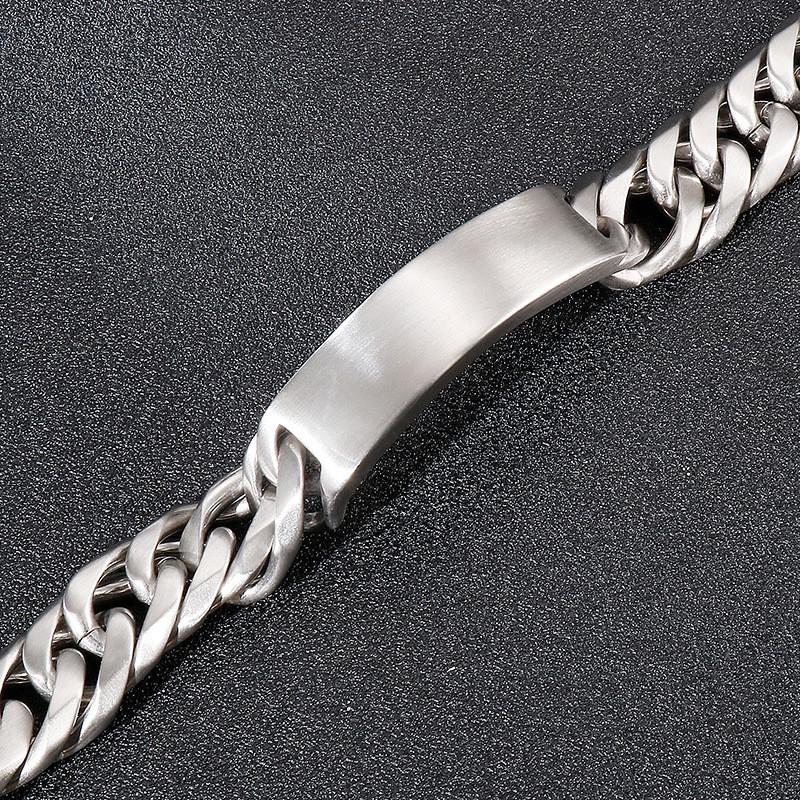 Mens Stainless Steel Large Link Chain Bracelet with Custom Logo Plate Matt Finish 16mm Wide Engraving Name Bar Bracelets
