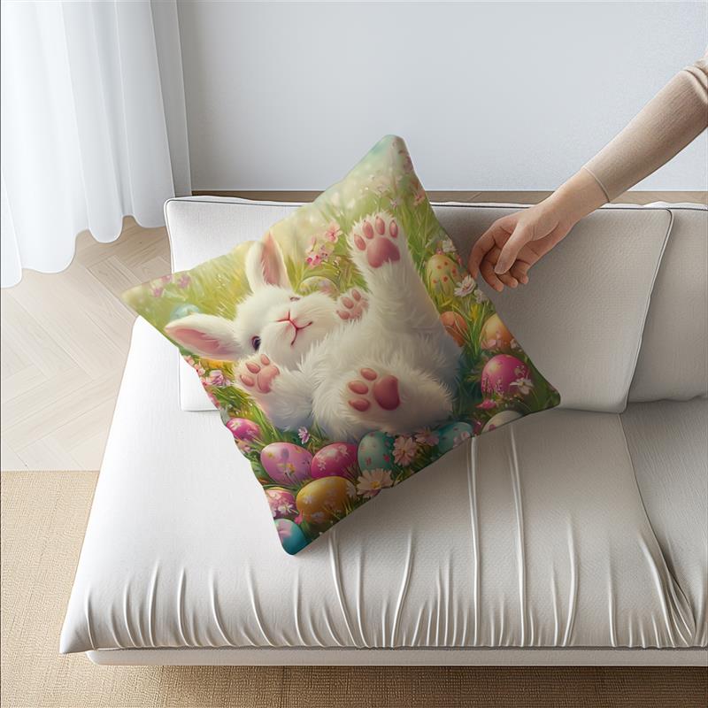 1 Pc Easter Day Pillow Cover Home Holiday Party Celebration Decoration Rabbit And Dwarf Pattern Sofa Cushion Cover 45*45 Cm