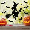 Autocollants Muraux Chauve-souris et Sorcière Halloween Chat Noir Stickers Statiques pour Fenêtre, Décalcomanies Silhouette PVC Imperméables, Décorations en Verre Extérieur Art Décor Amovible