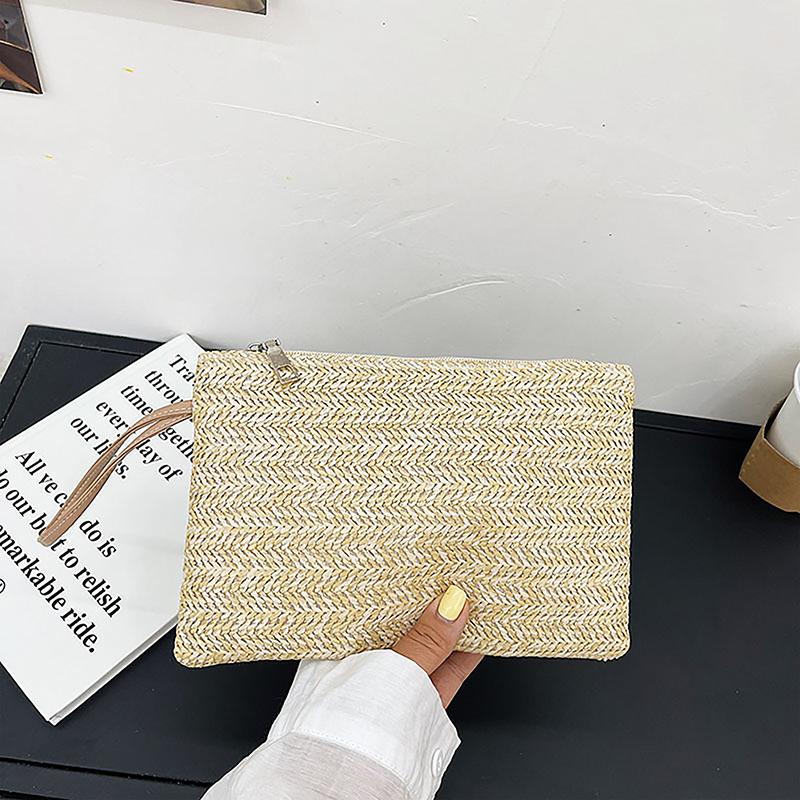 Weaving Bag  Ladies Wristlet Clutch Women Daily Money Phone Clutch Solid Straw Woven Coin Purse Beach Wallet Card Holder