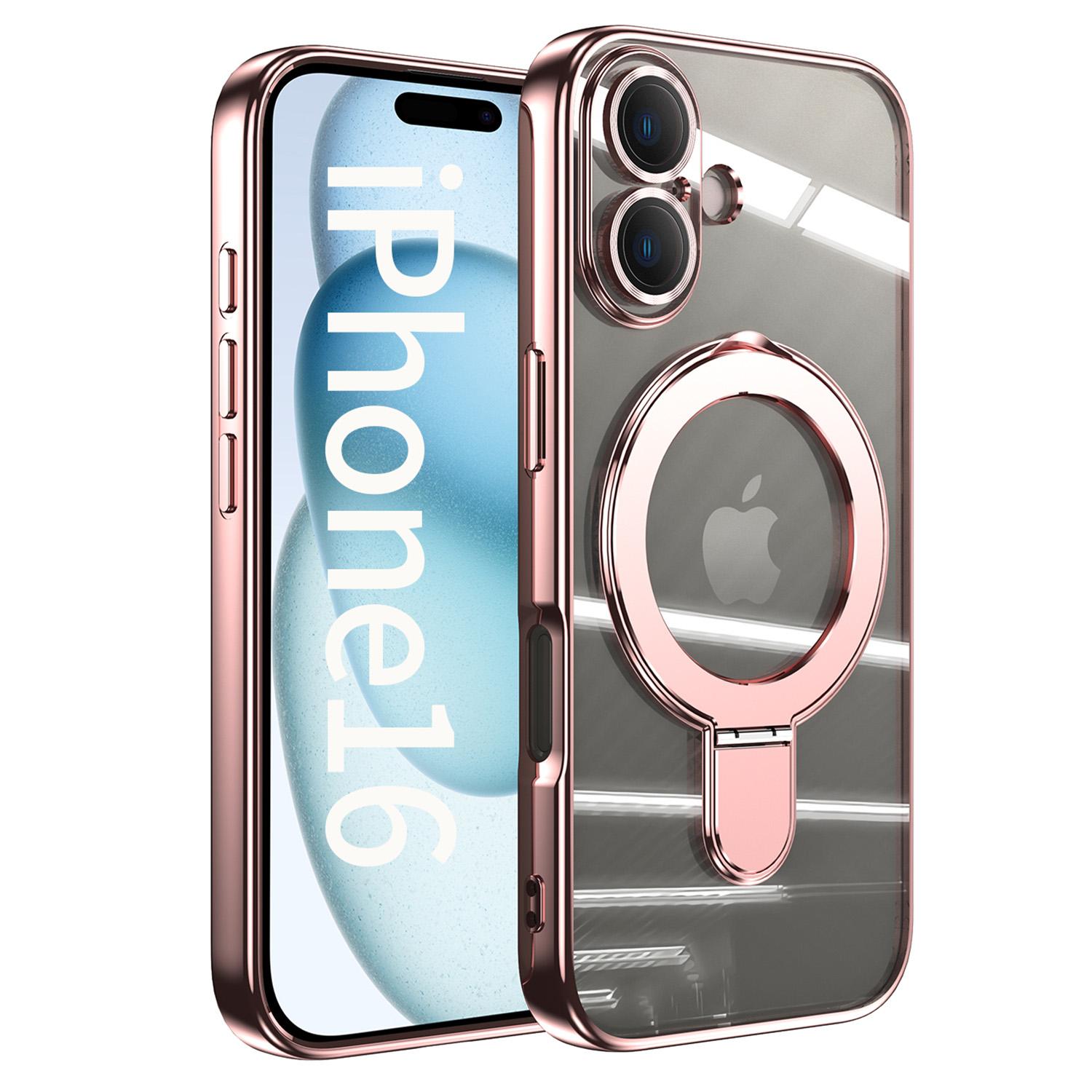 

For iPhone 16 Magnetic Case Electroplating Kickstand TPU Phone Cover