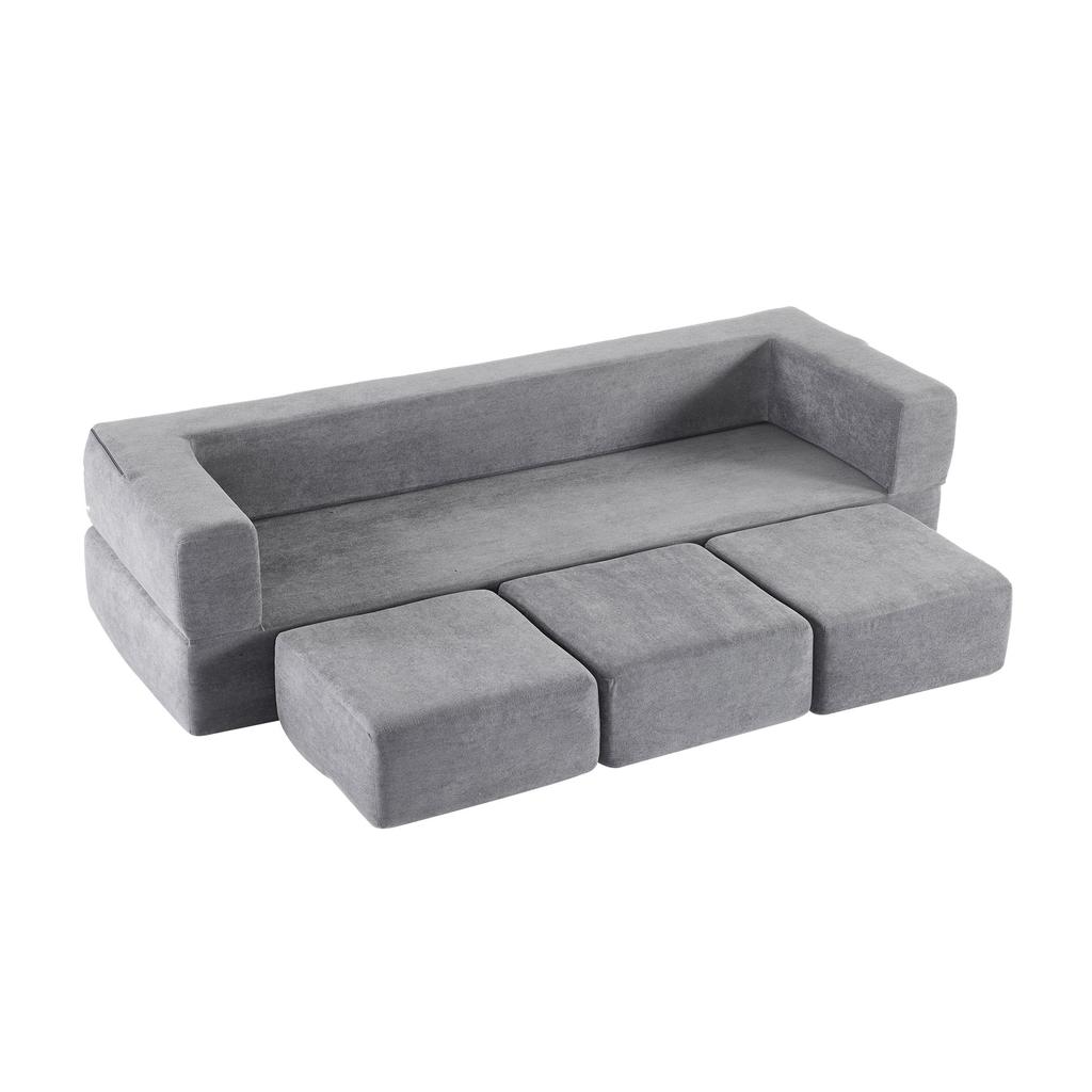 Ebern Designs Convertible Sofa Set with 3 Footrests – Bed of High-resilience Foam, Chenille Floor Sofa for Studio Apartments and Home Offices. Gray