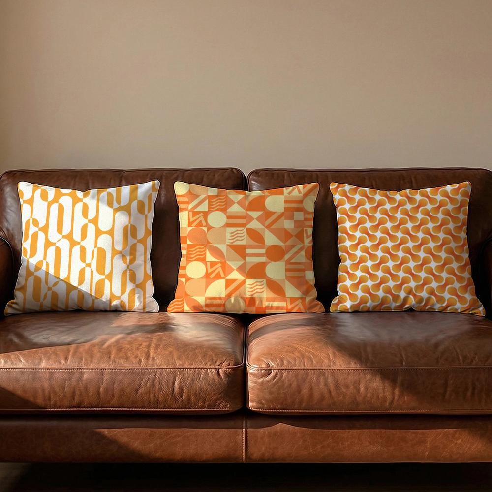 Orange Geometric Cushion Cover Soft Reversible Durable Pillow Cover MultiScene Use for Home Car Daily Comfort