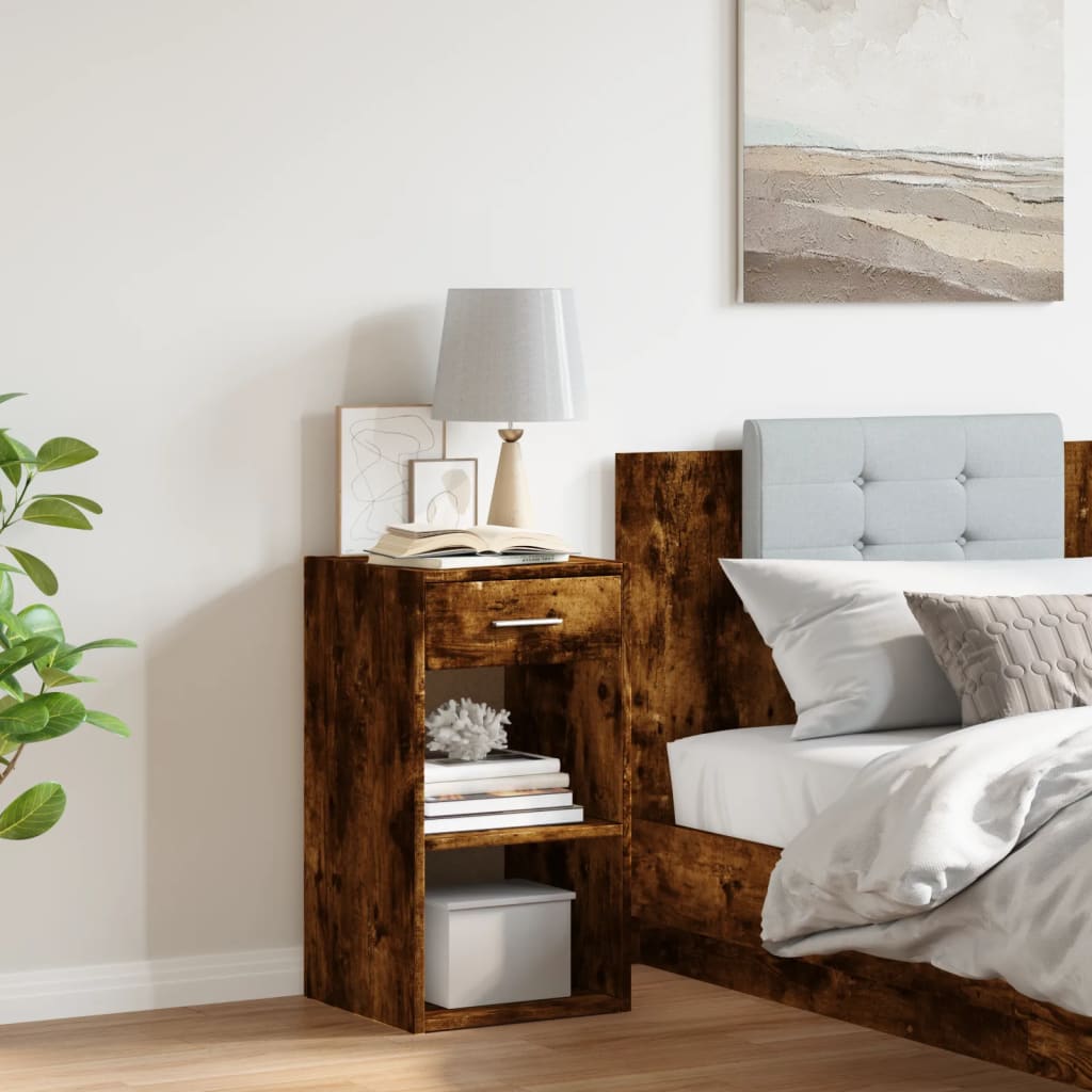 Nightstand Smoked Oak 35 X 34 X 65 Cm Particleboard