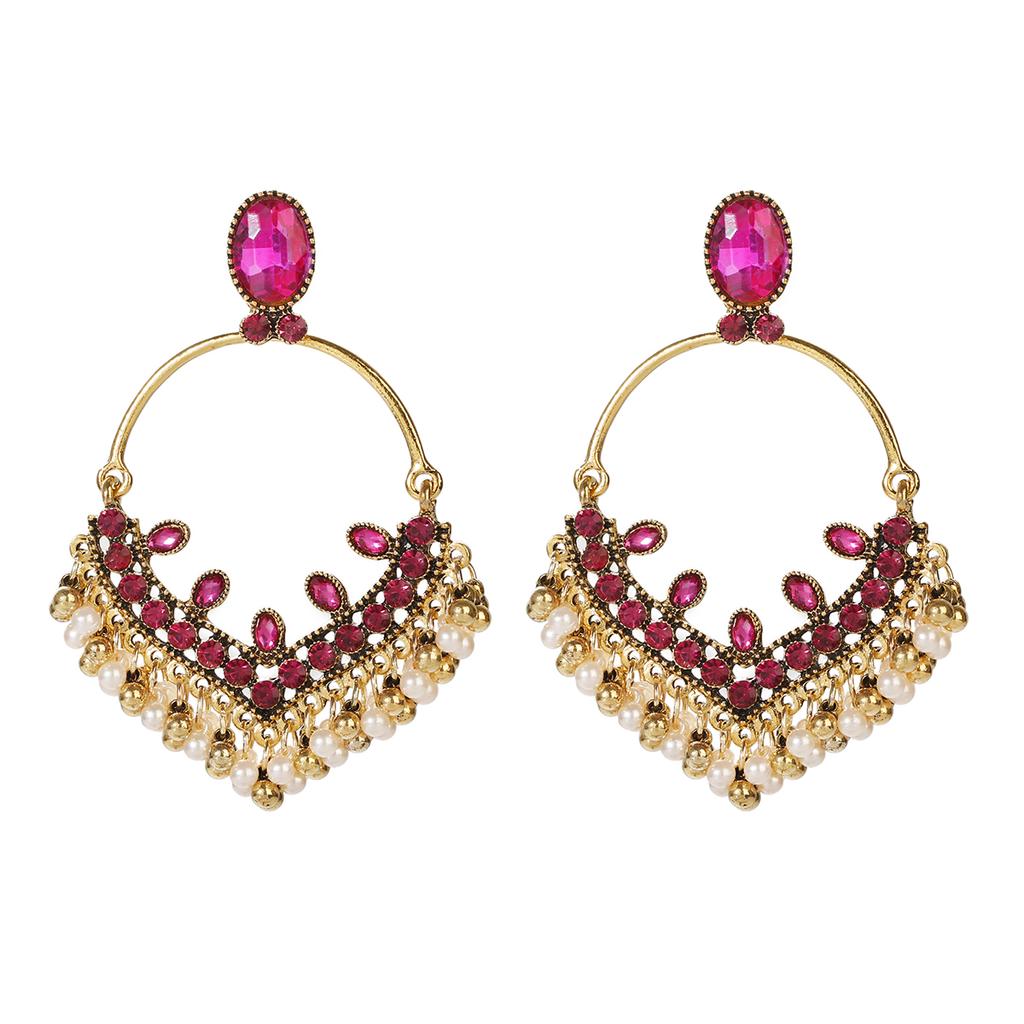 Indian Jhumka Zircon Vintage Bell Tassel Earring Boho Antique Ethnic copper Plated Drop Hanging Earrings For Women Pendientes