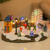 Christmas Village House Tabletop Decoration with Music and Skating Kids Village House Winter Ice Hockey LED Light Ornament