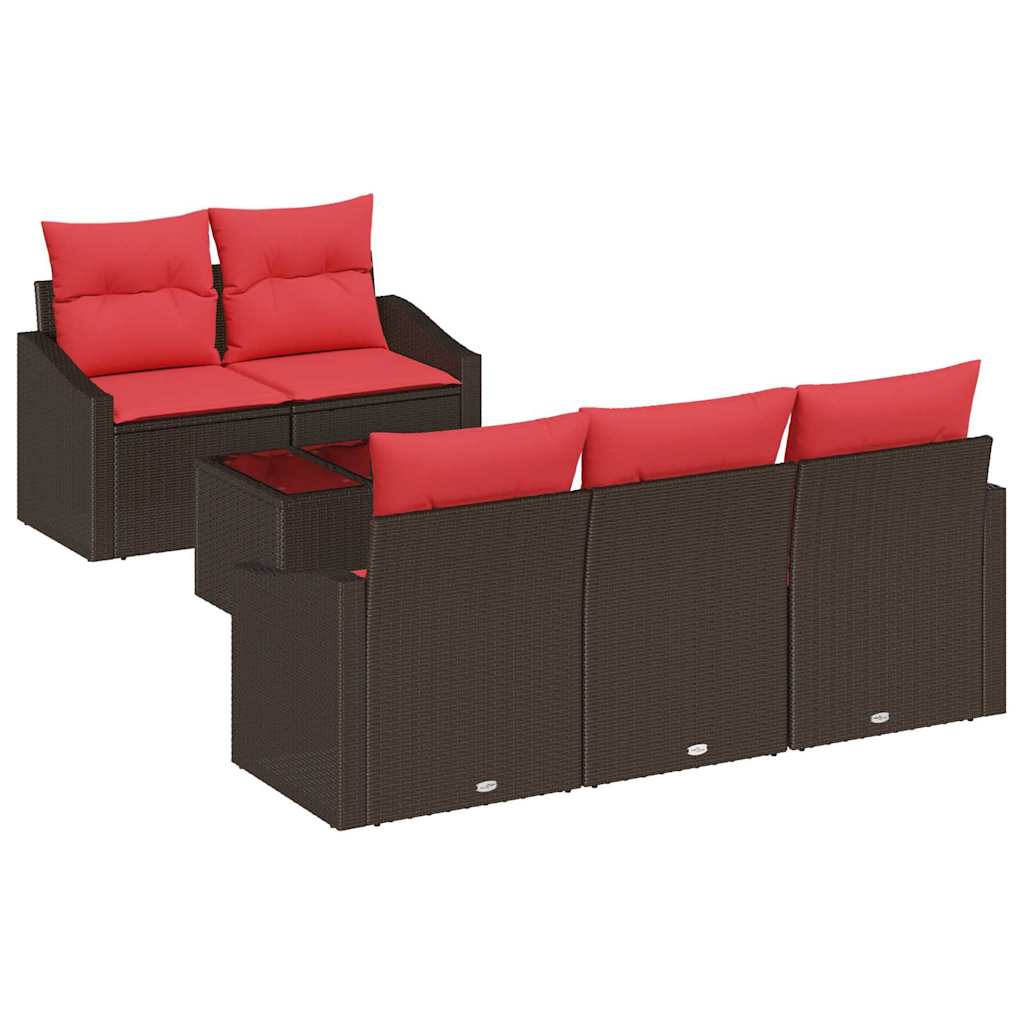 Sofa Set 6 Pieces 3 Seater Brown and Red Poly Rattan