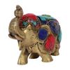 New Maharaja Elephant Gemstone Brass Showpiece - 4 Inches