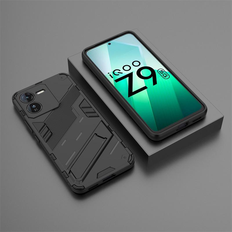 For IQOO Z9 5G Case IQOO Z9 5G Cover Shockproof TPU Armor PC Silicone Stand Holder Protective Phone Back Cover For IQOO Z9 5G