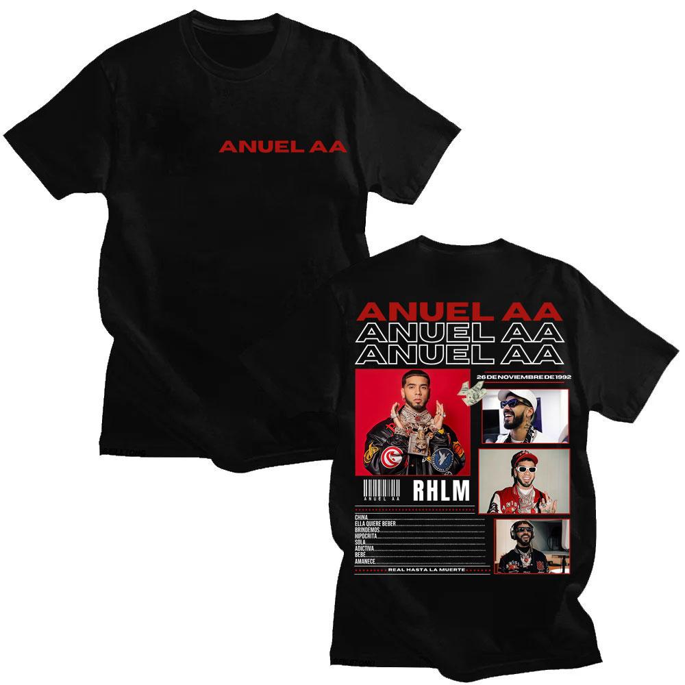 Rapper Anuel AA Real Hasta La Muerte Tour 2025 T-Shirt Men's Hip Hop Gothic Harajuku T Shirts Oversized Cotton Tshirt Streetwear