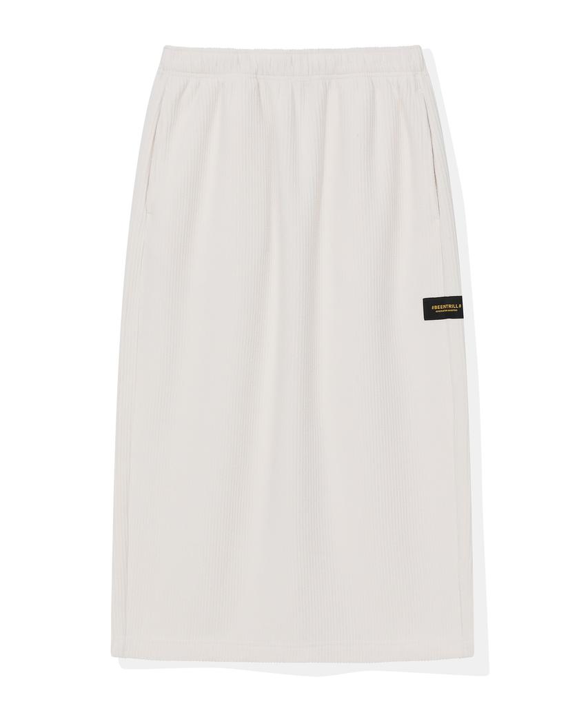 BEENTRILL Corduroy Fleece Long Skirt (Ivory)