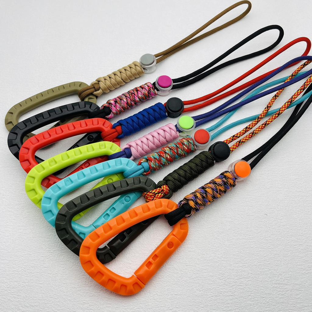 Hand-woven Paracord Carabiner Anti-lost Adjustable Keychain Outdoor Hiking Tools Kettle Buckle Hooks Backpack Accessories