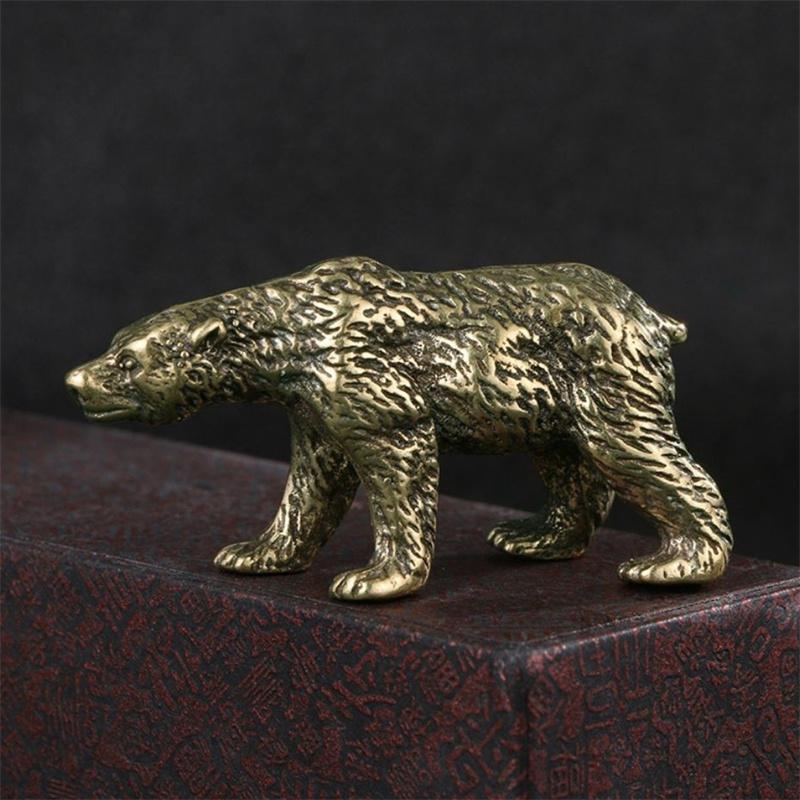 Brass Cute Small Bear Statue Office Desk Ornaments Decorations Crafts Collections Animal Figurines Miniatures Children Toy Gifts
