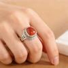 Adjustable Open Ring Women Men Vintage Red Agate Square Geometric Band Minimalist Boho Finger