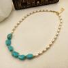Vintage French Turquoise & Pearl Earrings for Women