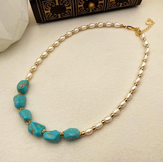 Vintage French Turquoise & Pearl Earrings for Women